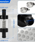 Inline Coolant Filter And Inspection System For Heater Core, Universal Five Eighth Inch Fit, Stainless Steel Mesh dimensions