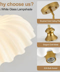 puncoll 15.7 Vintage Milk Glass Pendant Light Kitchen Island with floral-shaped milk white shade and brushed gold ceiling plate.