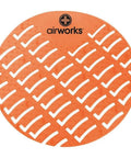 Airworks Urinal Deodorizer Screen Orange Mango Scent, round orange screen with groove patterns, 30 day continuous odor control.