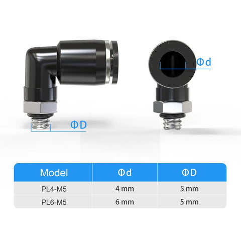 Push To Connect Male Elbow Fittings 6mm Tube OD M5 Thread 90 Degree Pneumatic Connector Copper And Plastic Side View