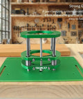 Boss Tier Router Table Lift System With Heavy Duty Aluminum Insert Plate For 65 Mm Motors showing 4 jaw clamping system for strong grip.