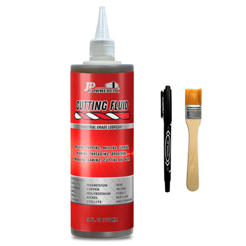 All Metals Cutting Fluid 16 Oz bottle with a pen and brush for drilling, milling, tapping, reducing heat, tool life extension.