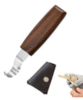 Rugged Reliable Hook Knife With Leather Sheath For Wood Carving Sweet Precision Spoon And Bowl Gouge Kit Killer Whittling Tool For Beginners, featuring a wooden handle.