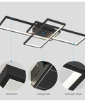 Black Modern Square LED Ceiling Light With Remote Dimmable 60W Built In Array 35 Inch Wide Aluminum Fixture Detail