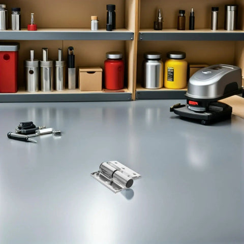 Heavy Duty Stainless Steel Hidden Hinges For Bathroom Partition Doors Folding Door Hardware Set on workbench