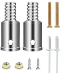 Three Quarters Inch Threaded Tip Replacement Kit For Wood Or Metal Poles With Two Sets Of Tips And Eight Small Screws Plus Extension Pole Adapter For Mop Broom And Household Cleaning Tools, showing two metal threaded tips, small screws, and adapters.