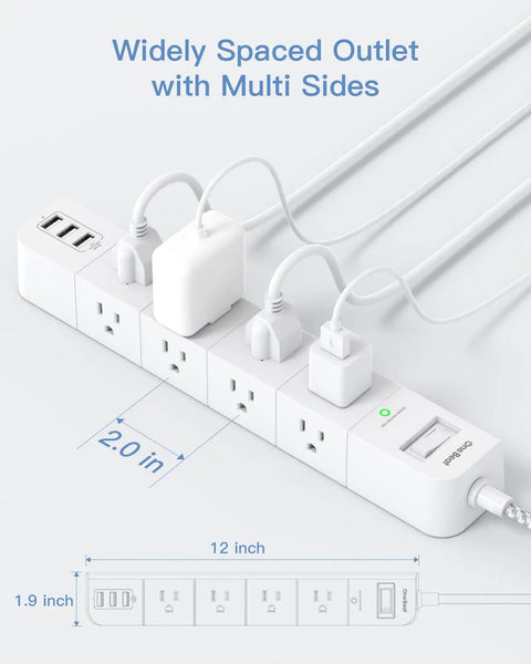 Must Have 10 Ft Extension Cord Power Strip With 8 AC Outlets And 3 USB Ports Flat Plug Desktop Charging Station