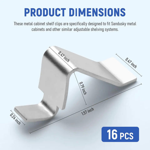Removable Metal Shelf Support Clips For Universal Cabinet Mounts And Adjustable Shelving Brackets, silver, 0.24x1.57 inches.
