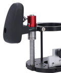 Built Like A Tank Aluminum Alloy Router Table Lift Base With Dead Nuts Accurate 65mm Plunge Mounting Plate close-up of adjustable clamp and mechanism.
