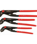 Push Button Adjustable Water Pump Pliers Set 3 Piece Workhorse Tooling with red soft vinyl grips on white background