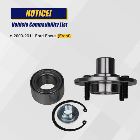 2 Pack Front Wheel Bearing And Hub Assembly For Ford Focus 2000 To 2011 Front Position With 4 Lug Bolts M12x1.5 Replacement