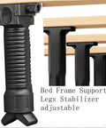 Adjustable Support Leg For Tactical Bed Black No Cap Durable Nylon Construction shown with wooden frame