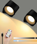 Cordless Black LED Wall Sconces With Remote And Touch Dimmer Battery Operated Reading Lights Rechargeable Dimmable Wall Mount Lamps No Wiring Required Easy Install Pack Of 2 shown with remote and charging cable