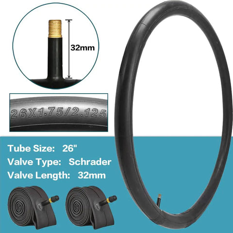 Two Pack Beach Cruiser Bike Tires 26x2.125 With Inner Tubes And Tire Levers, durable rubber for comfort, Schrader valve shown