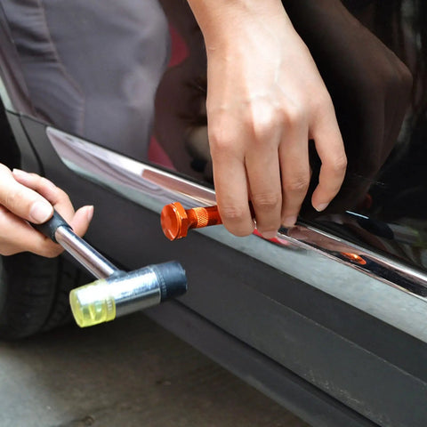 9 Piece Auto Dent Repair Pen Kit With Multi Head Leveling Pens For Car Sheet Metal Dents Removal Lightweight Aluminum Handle High Strength Fatigue Resistant Easy Auto Body Repair Tool Set DIY Friendly, used on car door dent