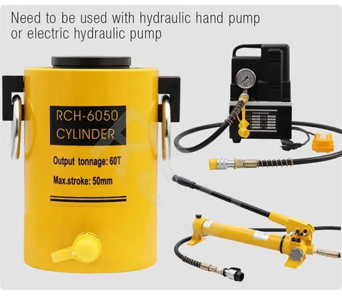 Straight Up 60 Ton Hydraulic Hollow Plunger Ram, 50 Millimeter Stroke With Hand Pump, Tough As Nails Heavy Duty Jack Built To Crush Heavy Loads For Rigging And Garage Work