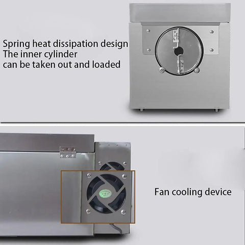 Electric Coffee Roaster Machine With Smart Auto Timing And Hella Sturdy Nonstick Pan For Home Brews Churning Out Four Kilograms Of Top Tier Beans That Absolutely Slaps showing the cooling fan and removable inner cylinder design.