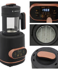 Electric Coffee Bean Roaster Machine With Programmable Temperature Settings Led Display And Measuring Cup For Fresh Home Roasting That Hits Different Every Single Time, with control panel and glass chamber.