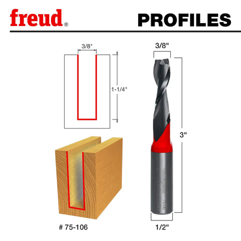 Diagram of Up Spiral Router Bit With Tico Hi-Density Carbide For Smooth Clean Cuts In Wood And Plywood with dimensions.