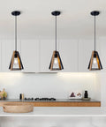 Farmhouse Pendant Light Kit Two Pack with Adjustable Hanging Lights for Kitchen Island Black and Wood Rustic Fixture installation view