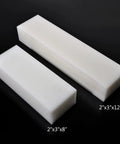 Two Pack HDPE Tapping Block For Machining And DIY Projects 0.75 Inch Thick 4.5 Inch Long 3 Inch Wide White Heavy Duty High Density Polyethylene Non Marring Block For Precision Work, shown in two sizes on a black background.