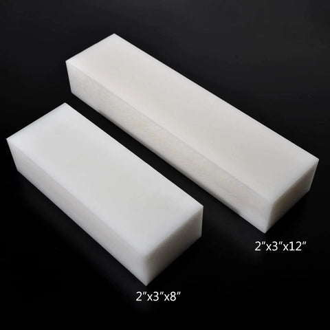 White HDPE Tapping Block Two Pack Three Quarter Inch Thick Twelve Inch Long Three Inch Wide High Density Plastic Top View