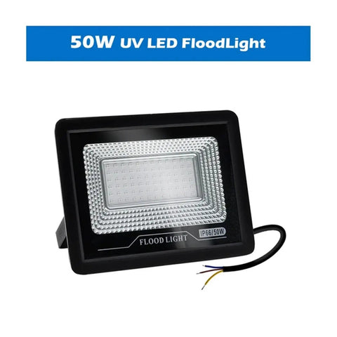 JUDYSSY 50W 100W 150W Led Uv Floodlight Ac220 Party Ambient Black Light 395Nm 400Nm Ip66 Waterproof Ultraviolet Stage Lamp for Court,Garden,Warehouse,220V100W，220-v，220-v with black casing and clear LED panel.
