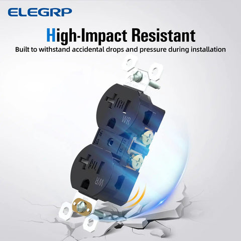 20 Amp 125V Duplex Receptacle With Tamper Resistant And Weather Resistant Design, Glossy Black Finish, impact-resistant feature