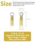 Front view of yellow insulated heat-shrink ring terminals for 12-10 AWG wire (marine-grade eyelet connectors, 100 pcs)