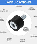 M5 Rubber Mounts 8Pcs 15x10mm Anti Vibration Isolators shown with lock nut, suitable for generators, compressors, fans, and washing machines