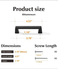 Product size diagram for 20 Pack Matte Black Cabinet Pulls Center To Center Three And Quarters Inches With Four Point Four Inch Overall Length.