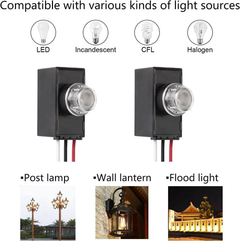 2 Pack Dusk To Dawn Outdoor Lighting Sensor Switch With Wall Plate 120 To 277 Volt Photocell Light Sensor for various light sources