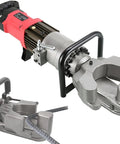 Solid Electric Hydraulic Rebar Bender Handles 4 To 22 Mm Steel Bars Easy 0 To 90 Degree Adjustment No Sweat Setup Portable Handheld Steel Machine close-up view of rebar bending jaws and hydraulic mechanism.