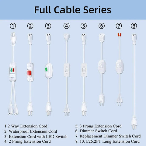 Indoor Six Foot Extension Cord With Built In On Off Switch, Two Prong Polarized Plug, 120 Volt 150 Watt Capacity, 18 AWG Copper Wire, Insulated And Flame Retardant, UL Listed series with various cord types