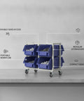 Double Sided PP Plastic Bin Storage Rack With Louvered Hooks for small parts organization on workbench, portable design.