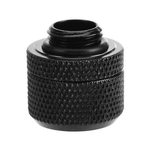 Black knurled compression fitting for soft tubing, G1/4 to 3/8 ID, 1/2 OD for computer water cooling