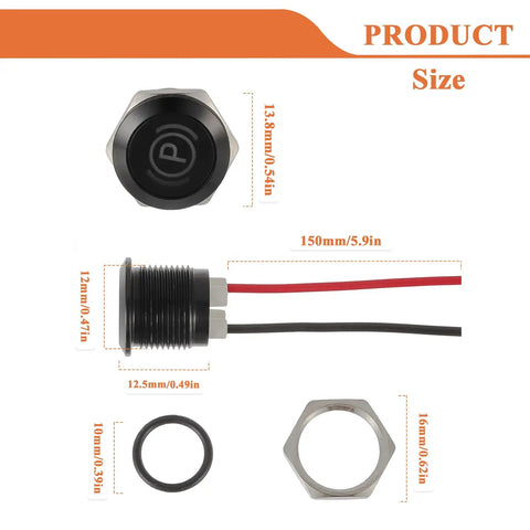 Diagram of 4 Pack Waterproof LED Indicator Lights 12V 24V with 12mm mounting holes and 150mm wires, showing dimensions and components.