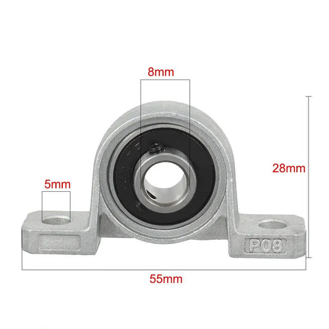 KP08 8mm Bore Zinc Alloy Pillow Block Bearing Flange Block with measurement details, self-aligning, rust proof, pack of 4