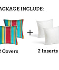 Two Outdoor Throw Pillows 18x18 With Cover And Inserts Included Striped Water Resistant Cushions For Patio Furniture Decor