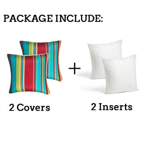 Two Outdoor Throw Pillows 18x18 With Cover And Inserts Included Striped Water Resistant Cushions For Patio Furniture Decor