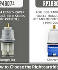 Delta RP46074 cartridge replacement comparison with RP19804 for 13/14 series shower faucets with longer and shorter legs
