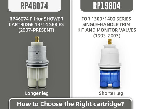 Delta RP46074 cartridge replacement comparison with RP19804 for 13/14 series shower faucets with longer and shorter legs