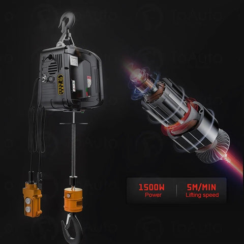 Rock Solid Heavy Duty Electric Chain Hoist Portable Auto Crane Lifter With 500kg Max Capacity Smooth Fast Motor Built Tackle Gear Zero Hassle Lifting For Shop Floor Garage Builds