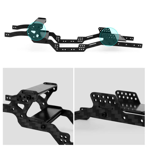 Carbon Fiber Chassis Kit LCG Frame For 1/24 RC Crawler SCX24 Deadbolt JLU C10 Bronco Upgrade showing detailed mounting points