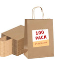 Brown Paper Bags With Handles 8x4.25x10.5 Inches Medium Gift Bags Bulk 100 Pack Recycled Kraft Paper Eco Friendly Shopping Bags For Party Festivals Gifts Retail Merchandise