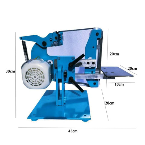 Top Tier Heavy Duty Bench Polisher 1100W Variable Speed Grinder And Belt Sander Station side view with dimensions and motor.