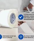 Built Tough 4x180 Feet White Vapor Barrier Tape Heavy Duty Waterproof Crawlspace Sealant No Nonsense Moisture Shield For Insulation And Metal Building Joints Made In Usa One Roll showing flexibility around corners and surfaces.