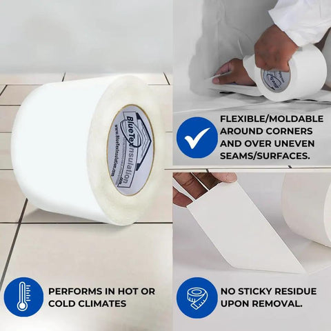 Built Tough 4x180 Feet White Vapor Barrier Tape Heavy Duty Waterproof Crawlspace Sealant No Nonsense Moisture Shield For Insulation And Metal Building Joints Made In Usa One Roll showing flexibility around corners and surfaces.