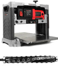 Heavy Duty 13 Inch Benchtop Wood Thickness Planer With Slick Helical Spiral Cutterhead And 120V 15Amp Motor angled view showing the cutterhead detail.