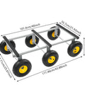 Six Wheel All Terrain Dolly With Six 10 Inch Pneumatic Tires For Outdoor Furniture Moving Heavy Duty Home Use Rolls Smoothly Across Grass Gravel And Uneven Surfaces 40 By 22 Inches Gray, angled view